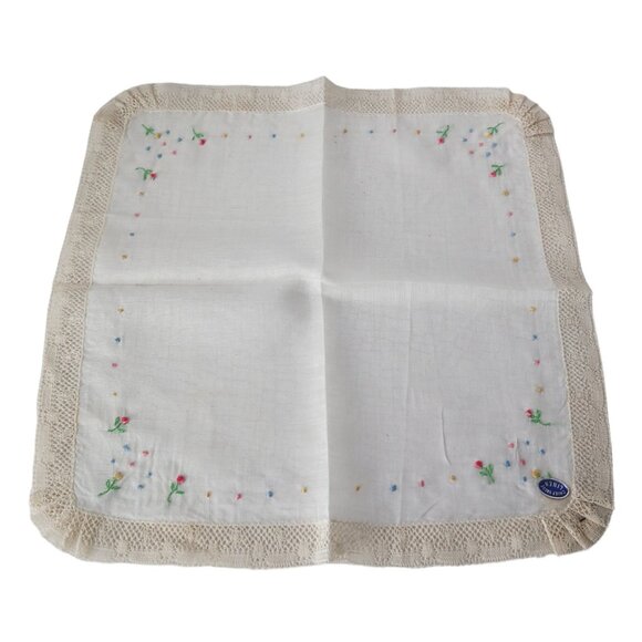 Handkerchief Hanky Hankie Vintage White Embroidered - Picture 3 of 3